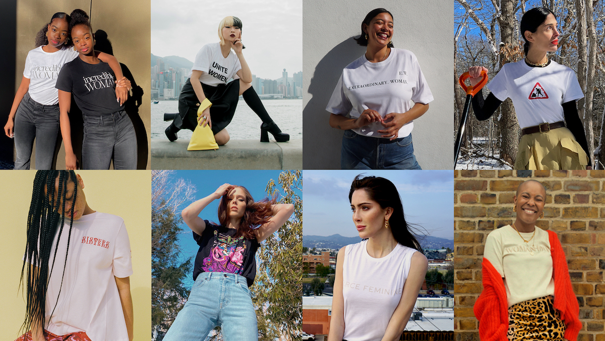 9 verschiedene Frauen posieren vor verschiedenen Hintergründen zum International Women's Day 2021
