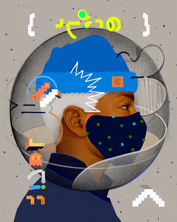Illustration von Mann mit Mundschutz gegen Corona